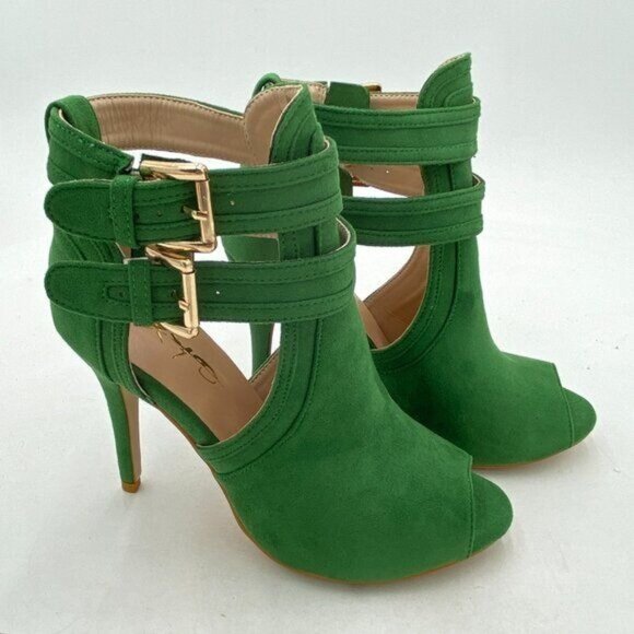XYD Women Peep Toe Ankle Bootie High Heels Buckled Double Straps Cutout Fashion - Picture 1 of 7